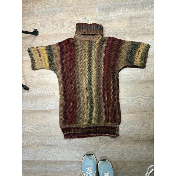striped chunky turtleneck sweater short sleeve brown and burgundy - Picture 4 of 7